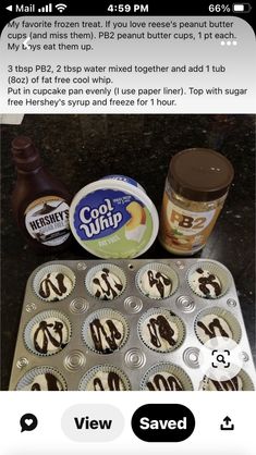 an image of cupcakes with peanut butter and ice cream in them on a table