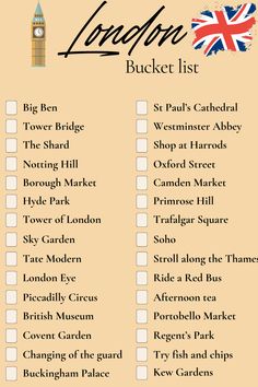 the london bucket list is shown here