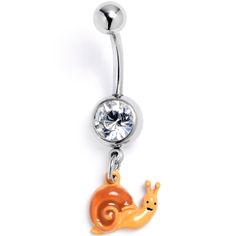 Product DetailsClear Gem Cottagecore Snail Dangle Belly Ring Why let boring fashion slow you down when you can rock this 14 gauge navel ring? It is made with a 3/8 inch 316L surgical grade stainless steel curved barbell with a 5mm top ball end. The bottom ball end is 8mm and set with a clear gem. Dangling beneath it is a smiling snail charm, with a tan body and a deeper brown shell. The snail features an endearing smile for added style. Whether you like to take things slow or just want to rock s Cute Belly Rings, Conch Piercing Jewelry, Bellybutton Piercings, Opal Nose Ring, Daith Piercing Jewelry, Tragus Piercing Jewelry, Pregnancy Belly Rings, Horseshoe Jewelry, Belly Piercing Jewelry