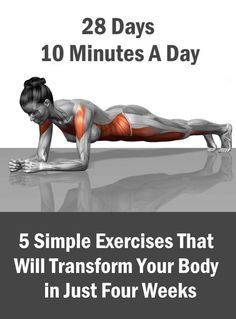 a woman doing exercises with the text, 28 days 10 minutes a day 5 simple exercises that will transform your body in just four weeks