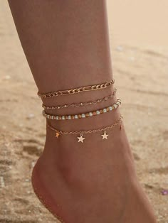 Star Anklet, Charm Anklet, Preppy Jewelry, Ankle Jewelry, Jewelry Accessories Ideas, Classy Jewelry, Beaded Anklets, Jewelry Lookbook, Cheap Jewelry