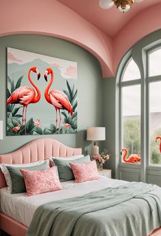 31 Chic Sage Green And Pink Bedroom Inspirations Green And Pink Bedroom Ideas, Sage Green And Pink Bedroom, Pink Bedroom Inspirations, Green And Pink Bedroom, Pink Green Bedrooms, Sage Green And Pink, Green Bedroom Design, Pink Headboard, Green Bed