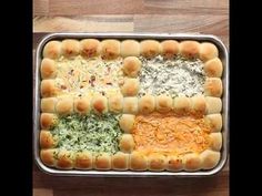 a pan filled with different types of food