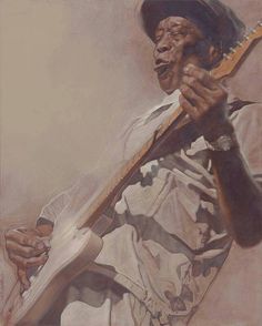 a painting of a man with a guitar