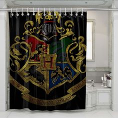 hogwarts logo harry potter shower curtains Harry Potter Shower Curtain, Logo Harry Potter, Hogwarts Logo, Harry Potter Shower, Vanity Colors, Harry Potter Movie, Personalized Shower Curtain, Bath Tubs, Shower Curtain Set