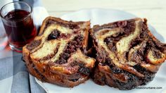 two slices of chocolate swirl bread on a plate