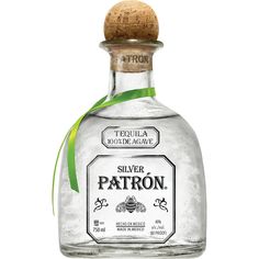 a bottle of silver patron gin on a white background