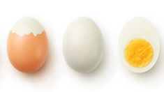 three different types of eggs on a white background