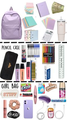 High School Essentials, Schul Survival Kits, Middle School Essentials, School Emergency Kit, School Backpack Essentials, What's In My Backpack, Pretty School Supplies, Everyday Bag Essentials, School Preparation