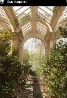 the inside of a greenhouse with lots of plants