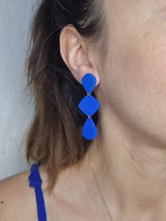 Statement Blue Earrings Dangle Polymer Clay Earring Royal Blue Geometric Earring Clay Cobalt Blue Large Earring Long Summer Jewelry Handmade DETAILS: Material: Polymer Clay Metal Material: Stainless Steel  Length: 6cm Polymer Clay is a lightweight material, ensuring comfortable all-day wear. CARE INFORMATION: - Handle your Polymer Clay earrings with care to ensure their longevity. - While Polymer Clay is durable and flexible, it can break if dropped or roughly handled. - When not wearing your ea Trendy Blue Dangle Teardrop Earrings, Trendy Blue Teardrop Earrings For Gifting, Trendy Blue Teardrop Earrings Gift, Trendy Blue Teardrop Earrings For Gift, Trendy Blue Dangle Earrings, Modern Blue Earrings For Party, Trendy Blue Teardrop Jewelry, Blue Teardrop Dangle Earrings, Blue Long Drop Teardrop Earrings For Pierced Ears