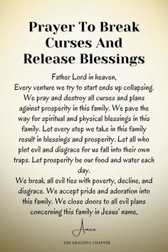 a prayer card with the words prayer to break curse and release blessings