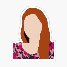 a woman with long red hair wearing a pink floral shirt sticker on a white background