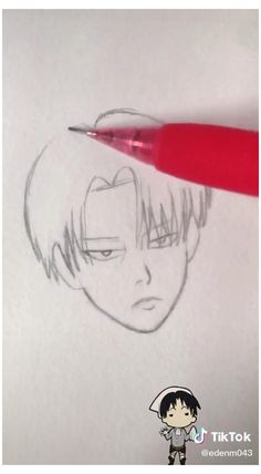 a drawing of an anime character with a red pen