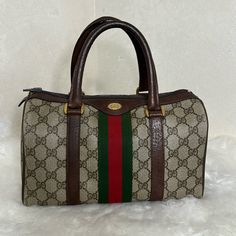 Pre-Loved Gucci Boston Bag Pvc And Leather Materials 1 Interior Pocket Smooth Scuffing In The Edges Might Have Tiny Scratches In The Outer Dusty Interior 11x7 Inches #13 Gucci Boston Bag, Boston Bag, Gucci Bags, Leather Material, Gucci Bag, Boston, Bag Lady, Gucci, Handbags