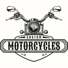 the custom motorcycles logo is shown in black and white, with an image of a motorcycle on