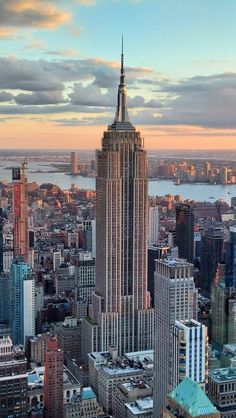 the empire building in new york city at sunset