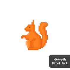 an orange pixel art squirrel on a white background with text that reads made with pixel art