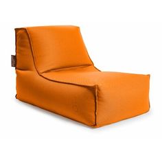 an orange chair that is made out of fabric and has the seat folded back to look like a recliner