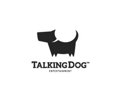 the logo for talking dog entertainment, which is designed to look like a dog's head