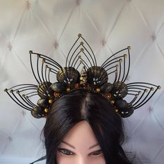 Black gold mermaid crown tiara is absolutely lovely and would be lovely for a photoshoot, beach wedding, or mermaid headpiece adult, burning man clothing for women, mermaid festival crown, siren cosplay or mermaid cosplay. This Sea queen headdress for women will be an excellent complement to mermaid party outfit for women. DIMENSIONS: - This mermaid tiara is suitable for adults. - The height of the central part is about 3 inches (7.5 cm). - Natural shells are painted with black and gold paint. - The siren crown is decorated with rhinestones and beads. - The sea queen crown on the back is decorated with zip tie elements, which are also painted with acrylic gold paint. MATERIALS: - natural seashells, Acrylic beads, rhinestones, felt, zip tie elements. More crowns for mermaids for girls you c Mermaid Party Outfit, Siren Crown, Mermaid Crown Tiaras, Siren Cosplay, Cosplay Headpiece, Party Outfit For Women, Mermaid Festival, Mermaid Tiara, Mermaid Headpiece