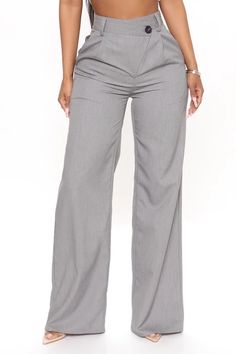 Shatter The Ceiling Wide Leg Trouser Pant - Grey | Fashion Nova, Pants | Fashion Nova Celana Fashion, High Waisted Dress Pants, Flattering Outfits, College Fits, Office Pants, Wide Leg Dress Pants, Grey Trousers, Loungewear Women, The Ceiling