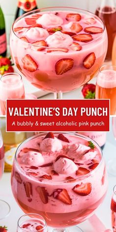 valentine's day punch with strawberries and ice cream