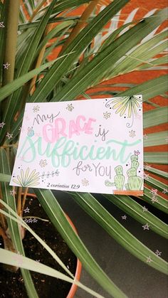 a sign that says, my grace is ancient for you in front of some plants