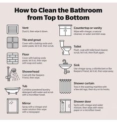 a poster with instructions on how to clean the bathroom from top to bottom