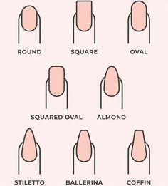 Nail shapes ✨ @ayisha_makeovers @nail_lounge_by_ayisha Diff Nail Shapes, Fingernail Shape Chart, Artificial Nail Shapes, Different Nail Shapes Ideas, Nails Forms Shape, Nail Shape Template, Nail Cut Shape, Nail Sizes Shape Chart, Fake Nail Shapes