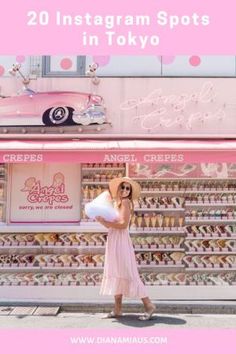 a woman standing in front of an ice cream shop