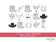 cowboy hats and boots svt clipart files for cricut, silhouettes