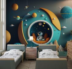 Planet and Astronaut Wallpaper for Kids and Nursery Room, 3D Space Landscape Wallpaper Art, Peel Stick Non Woven and Vinyl Galaxy Wall Mural - Etsy Space Landscape Wallpaper, Toddler Space Room, Galaxy Wall Mural, Boys Space Room, Space Kids Room, Space Landscape, Kindergarten Wallpaper, Wallpaper For Kids, Small Kids Room