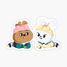 two cartoon characters stickers on a white background