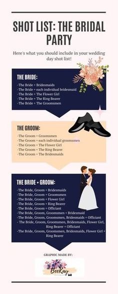 the wedding party list is shown in this image