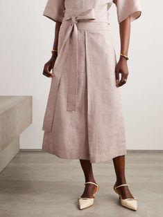 LORO PIANA Belted linen, wool and silk-blend midi skirt Jean Trench Coat, Matching Separates, Cardigan Shirt, Skirt Midi, Loro Piana, Knitwear Tops, Matching Top, Clothes Collection, Everyday Wardrobe