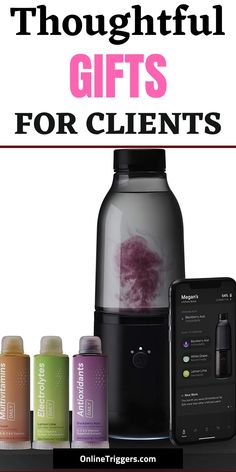 an image of the contents of a blender with text overlay that reads, thoughtful gifts for client's