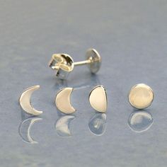 Sterling Silver Moon Phase Post Earring Set - Poppies Beads n' More Phase Of The Moon, Waning Moon, 4 Earrings, Earrings Moon, Phases Of The Moon, Moon Studs, Tiny Studs, Tiny Stud Earrings, Stud Set