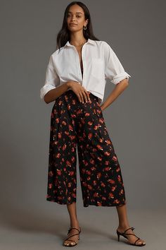 Viscose Side slant pockets Front zip Dry clean Imported | Printed Pleated A-Line Culottes Pants by Maeve, Women's, Size: Smallmall, Viscose at Anthropologie Black Culottes, Culottes Pants, 50 Fashion, Bottom Clothes, Party Dresses For Women, Ladies Party, Womens Sweatpants, Womens Maxi Dresses, Wide Leg Jeans