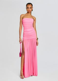 Adele Dress Strapless Pre-draped Maxi Dress For Wedding, Strapless Midi Dress With Fitted Bodice For Evening, Elegant Pink Strapless Maxi Dress, Strapless Evening Dress With Ruched Bodice, Pre-draped Strapless Dress With Fitted Bodice For Prom, Formal Strapless Gown With Ruched Bodice, Glamorous Strapless Evening Dress With Ruched Bodice, Strapless Pleated Bodice Maxi Dress For Gala, Strapless Midi Dress With Lined Bodice For Evening