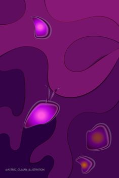 an abstract purple background with swirls and dots in the center, including two hearts