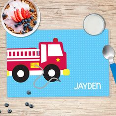 Cool Fire Truck Personalized Kids Placemat - Give Wink Color Placemats For Kids, Kids Placemats, Personalised Placemats Kids, Table Manners, Placemats Kids, Cool Fire, Kids Focus, Healthy Eating Habits, Manners