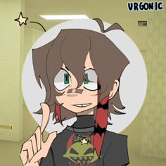 an anime character is making the peace sign with her hand while standing in front of a mirror