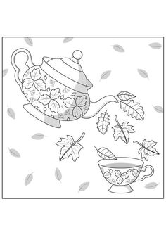 a coloring page with the words color therapy on it and an image of a teapot