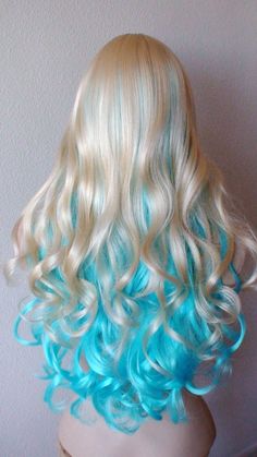 cosplay hair, cosplay wig,csoplay Blonde And Light Blue Hair, Light Blue Hair Dye, Mermaid Blue Hair, Blonde Hair With Blue Highlights, Aqua Blue Hair, Blonde And Blue Hair, Wig Blonde, Cosplay Hair