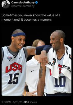 two men standing next to each other in front of a crowd with the caption that reads, sometimes you never know the value of a moment