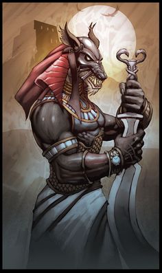 an egyptian warrior holding two swords in his right hand and wearing armor with horns on it