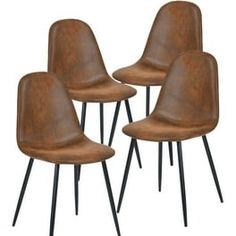 four brown leather chairs with black metal legs