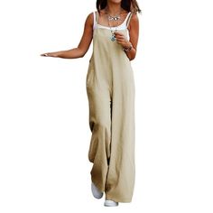 DYMADE Women Plus Size Cotton Linen Solid Loose Sleeveless Wide Leg Pocket Casual Jumpsuit is the piece you have been searching for. High quality fabric, soft, comfortable and special design, give you what style you need. Features: Casual Style, Cotton Linen, Plus Size, Square Neck, Wide Leg, Loose, Solid, Jumpsuit, Pants. Occasion: It is perfect to daily, work, travel, vacation, wedding, night out, event, date, home, every Outdoor Etc. Match: Pair it with sneakers for an eyes-catching look. Abo Dungarees Women, Linen Dungarees, Maternity Clothes Summer, Overalls Casual, Womens Jumpsuits Casual, Long Pant Jumpsuit, Vintage Overalls, Jumpsuit Casual, Pocket Jumpsuit