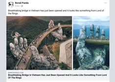 an image of the hand bridge in vietnam is featured on this facebook page, and it looks like something from lord of the rings